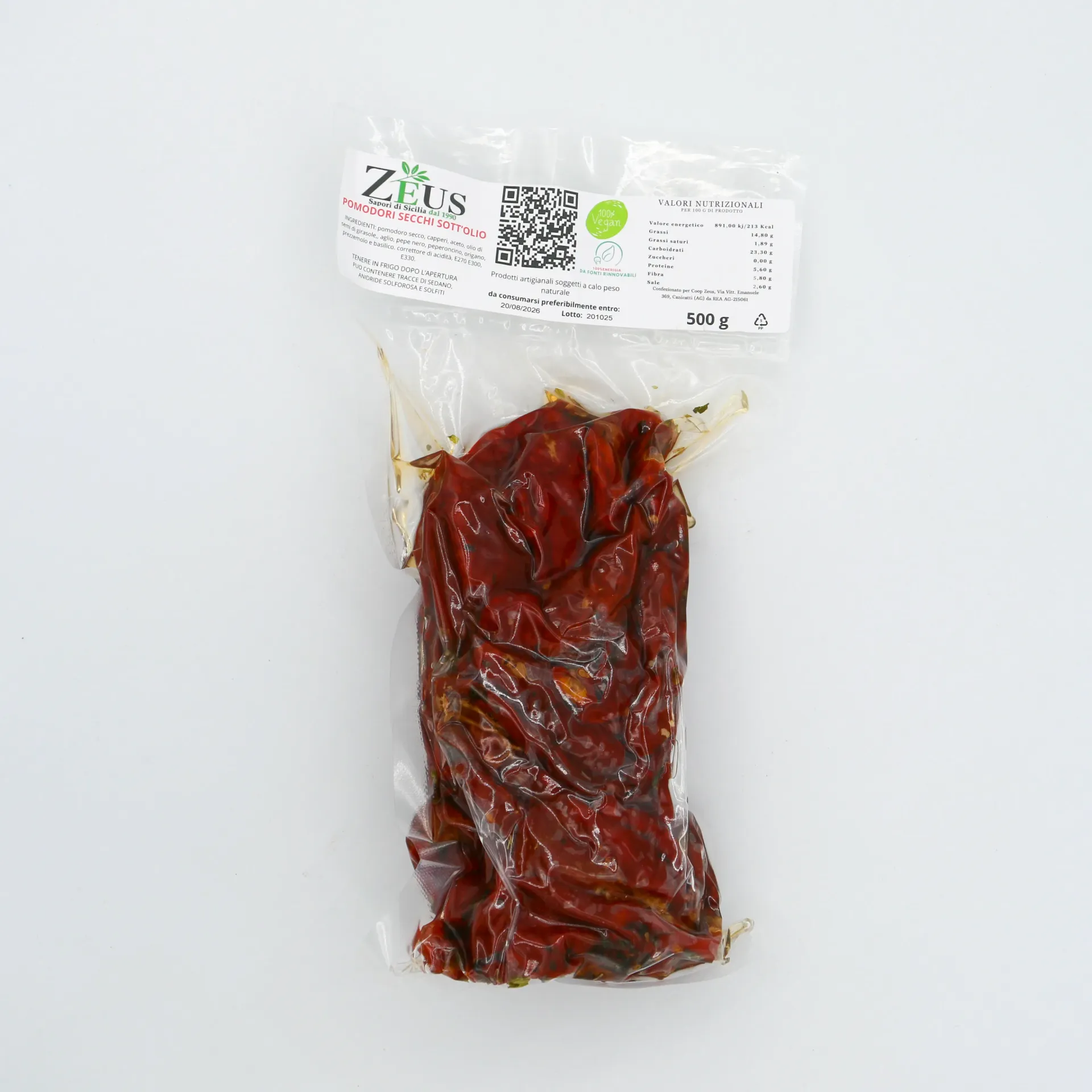 [CONS-POMOD-500G] Pomodori secchi sott’olio Siciliani Zeus – Conserva Artigianale 500 gr