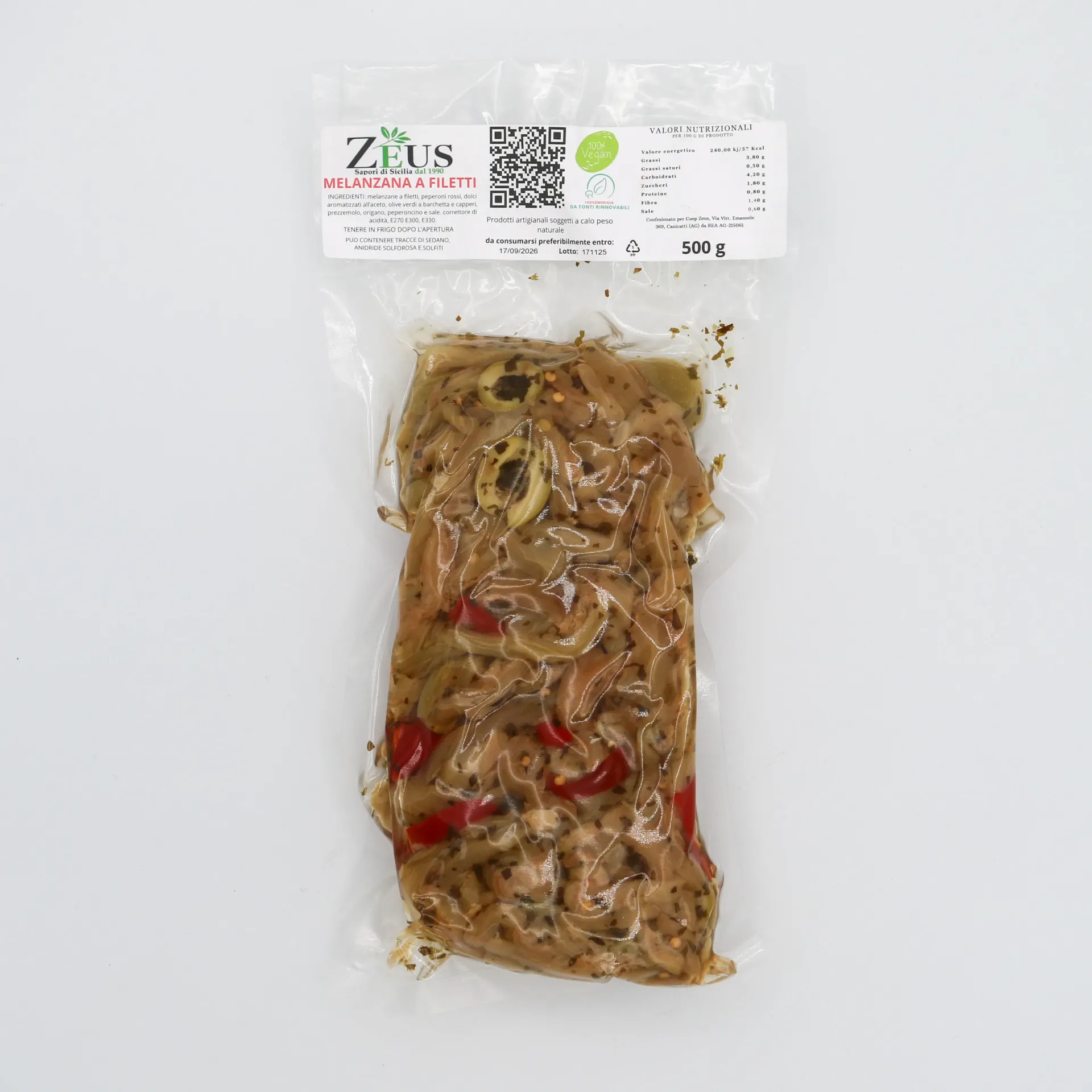 [CONS-MELAN-500G] Melanzane a Filetti Siciliani Zeus – Conserva Artigianale 500 gr