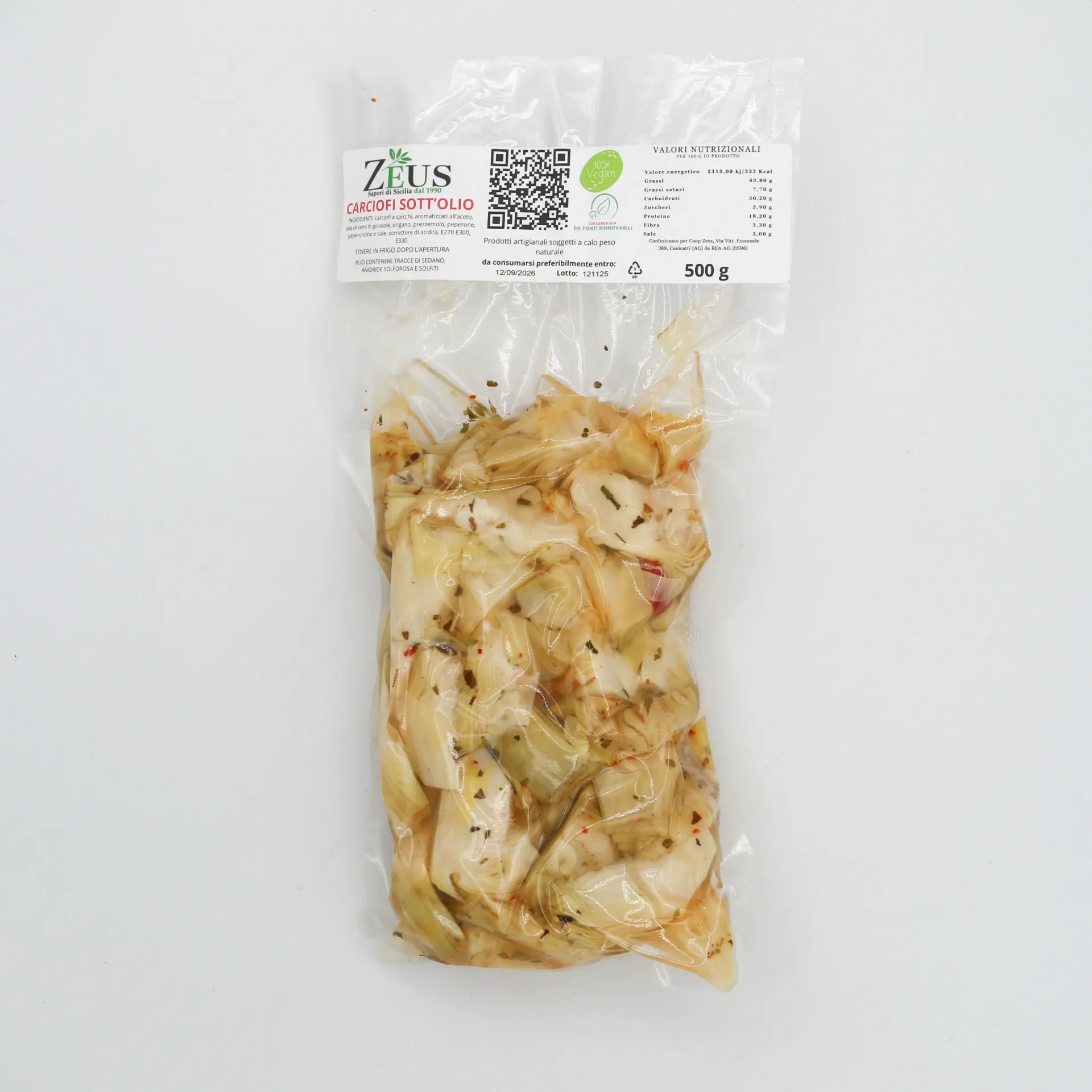 [CONS-CARC-500G] Carciofi sott’olio Siciliani Zeus – Conserva Artigianale 500 gr