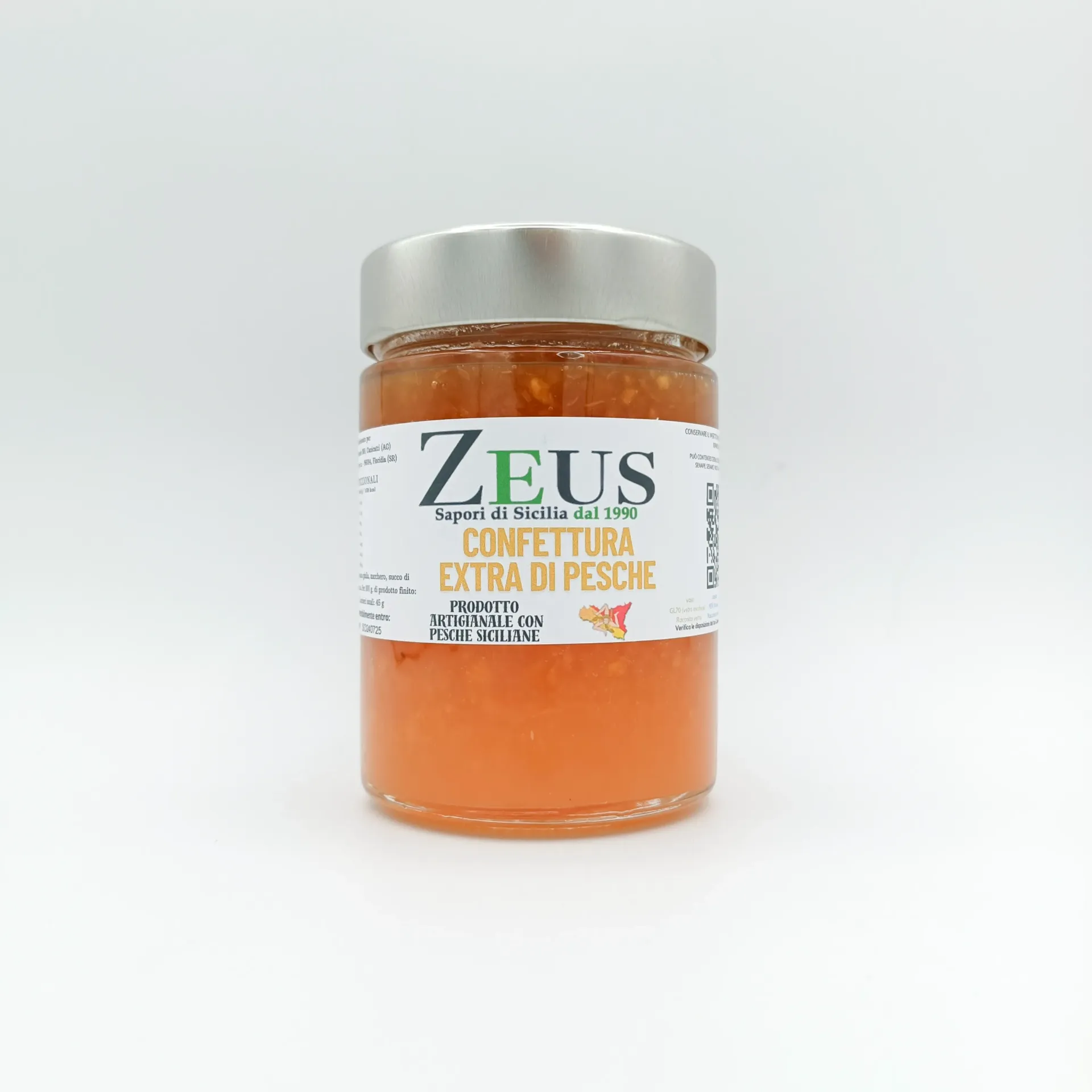 [CONF-PESC-350G] Confettura Extra di Pesche Siciliane Zeus – Conserva Artigianale 350 gr