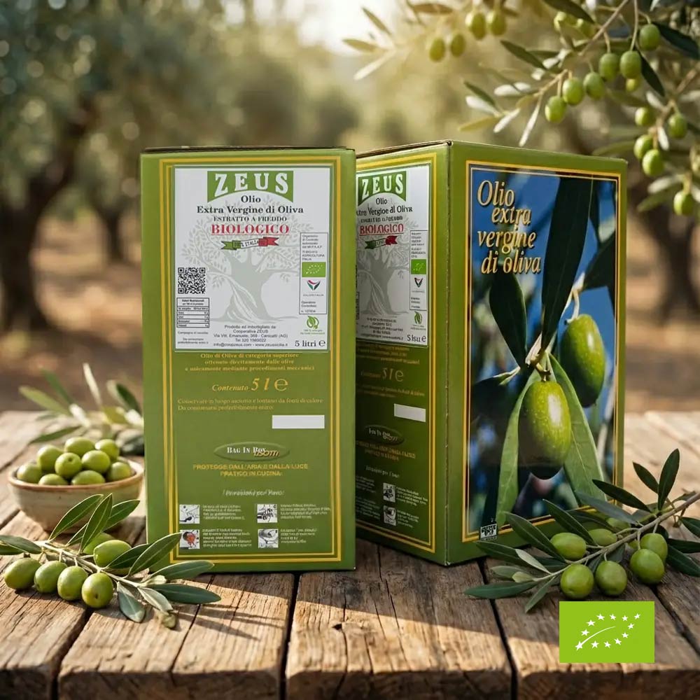 Olio Extravergine di Oliva BIOLOGICO Siciliano Zeus Sicilia - 2X Bag in Box 5 Litri